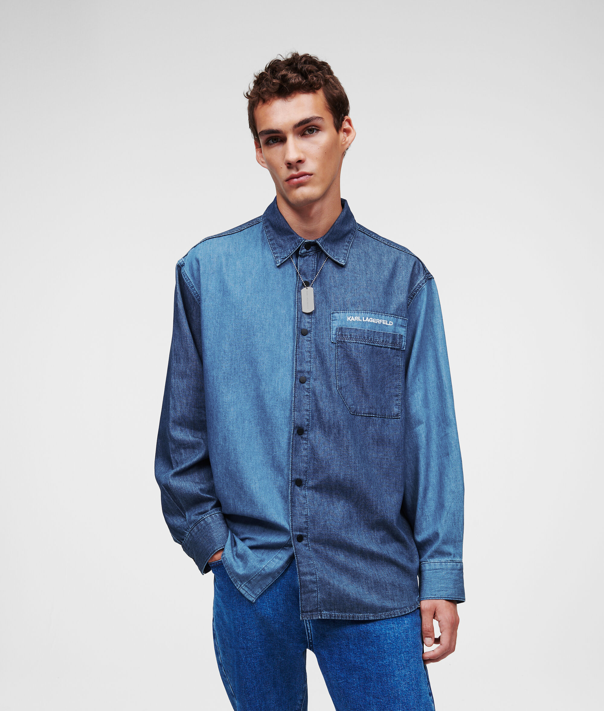 (image for) Word Of Mouth COLOUR-BLOCK DENIM SHIRT